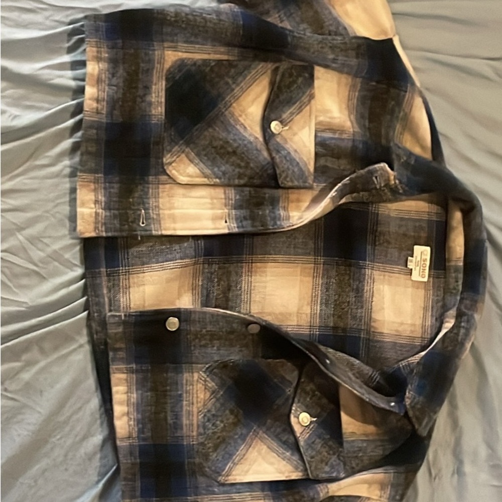 Blue and Tan Plaid Shirt